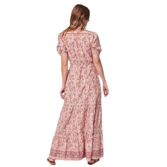 Faherty Women’s Orinda Floral Earth Peasant Sleeve Bohemian Maxi Sundress Medium - Picture 2 of 15